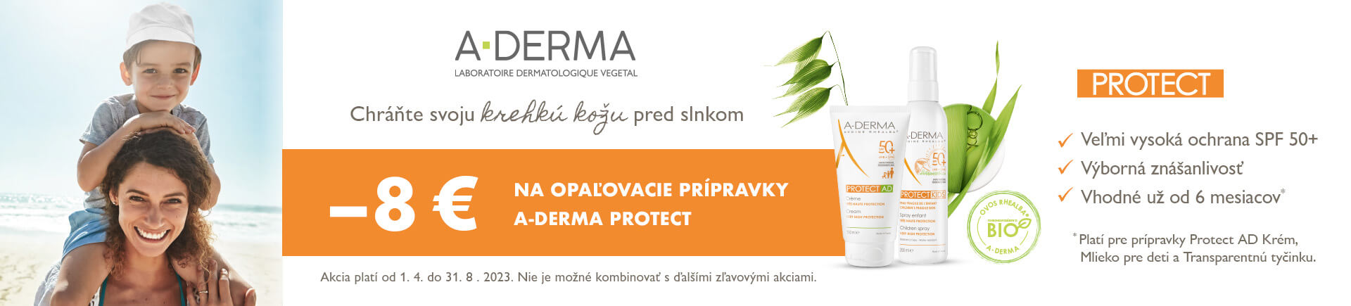 A-Derma Protect -8 € na všetky prípravky slnečnej ochrany