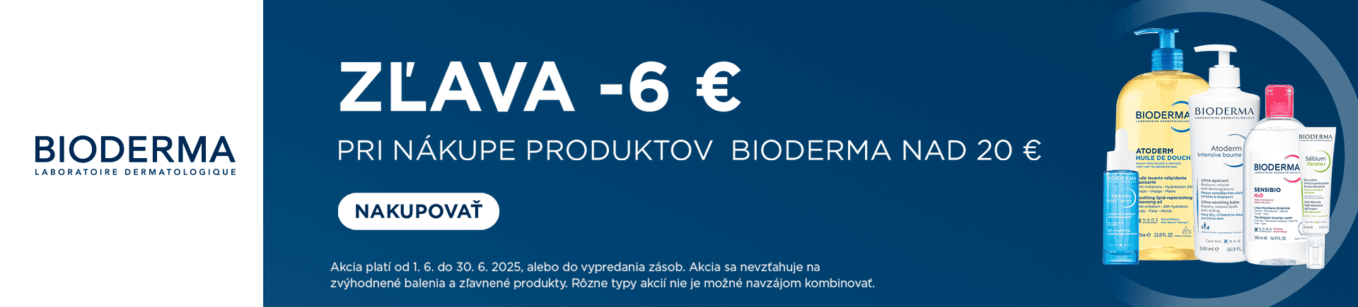 Zľava 6 € na produkty BIODERMA pri nákupe nad 20 €