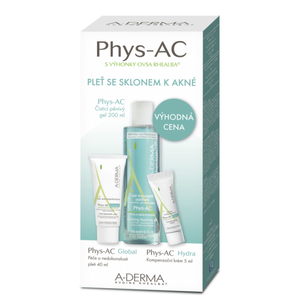 A-Derma Phys-AC Čistiaci penivý gél 200 ml + Phys-AC Global 40ml + Phys-AC Hydra 5ml