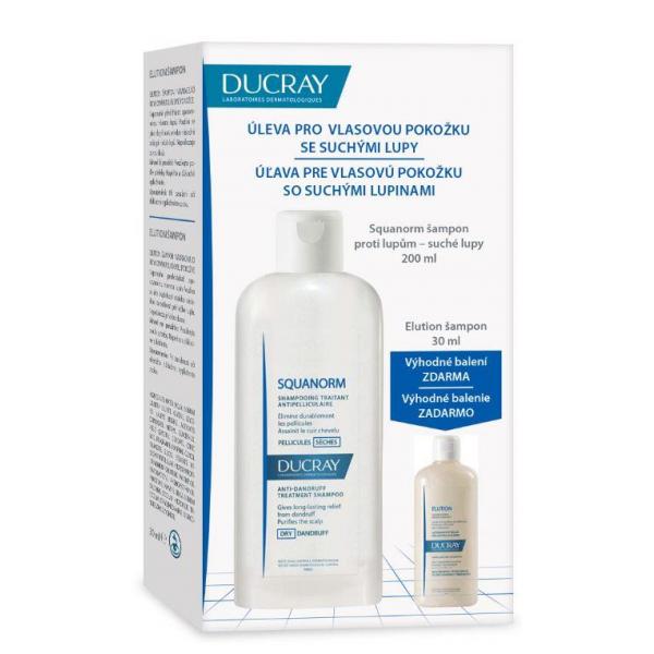 Ducray Squanorm šampón na suché lupiny 200ml + Elution šampón 30ml